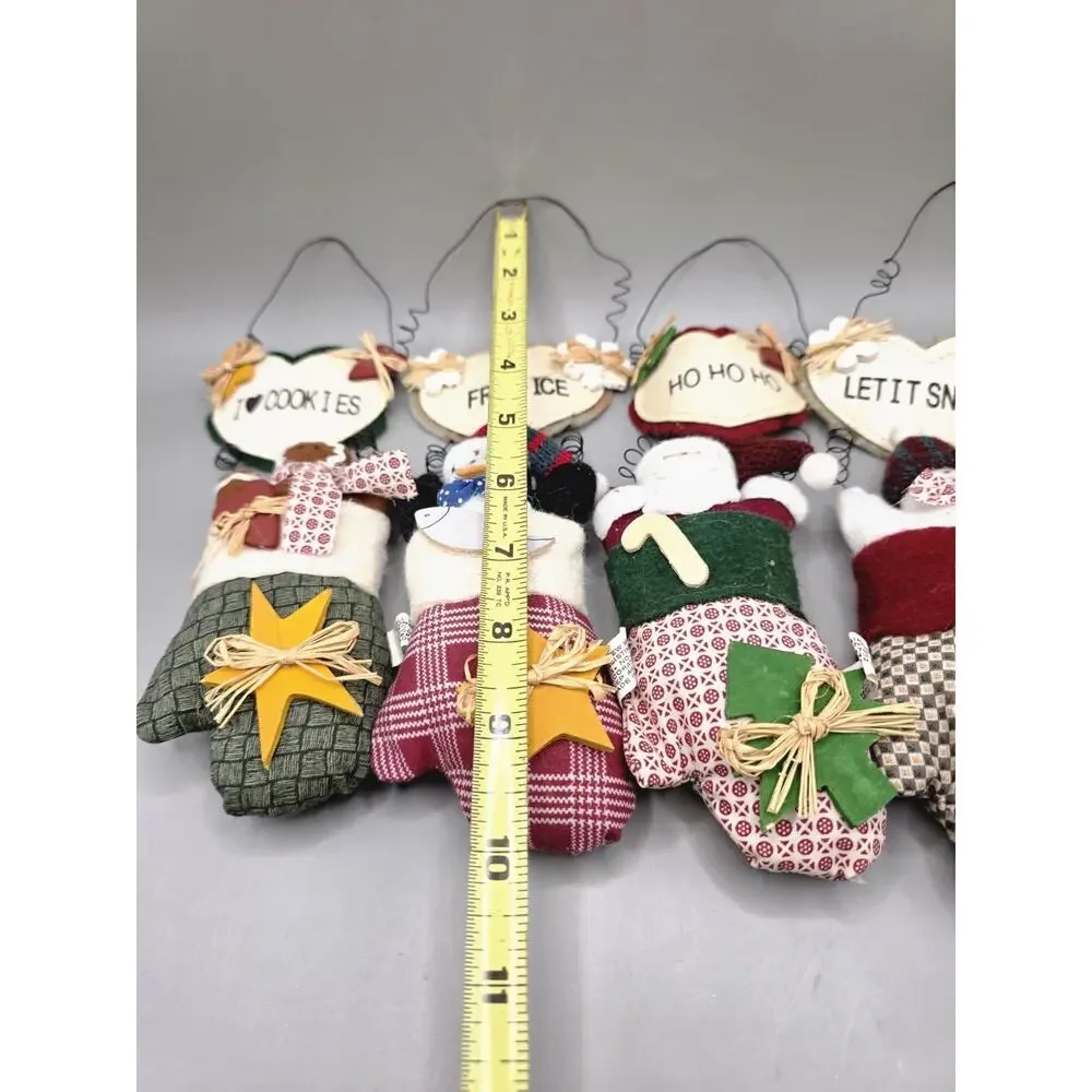 Vintage Country Primitive Christmas Mitten Wall Hanging Ornaments Lot of 4
